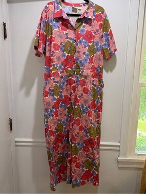 Colorful Floral Short-Sleeve Button Front Jumpsuit - Joanie Clothing